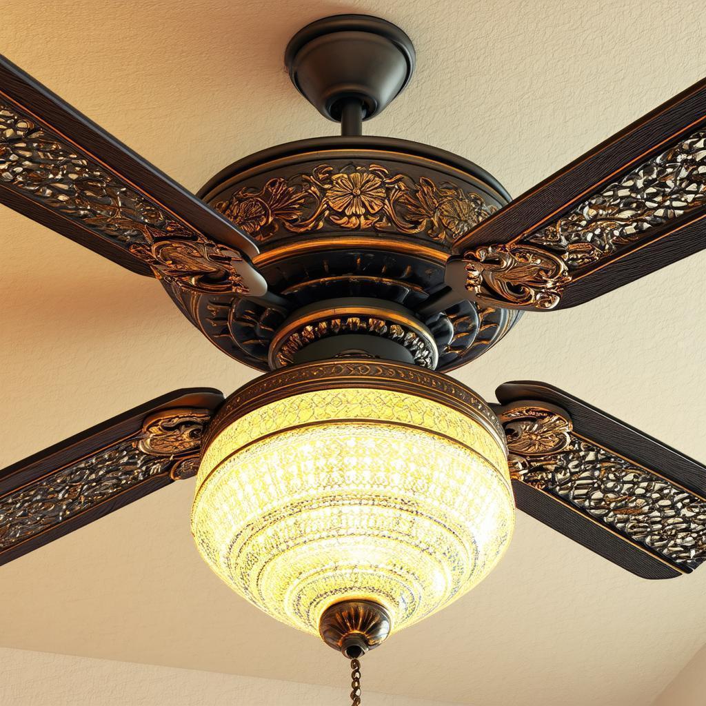 Futuristic Ceiling Fan With Ornate Fixture