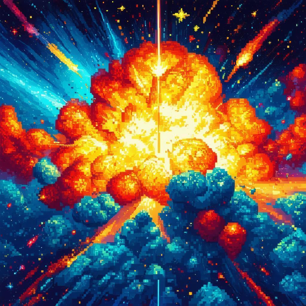 Pixel Art Big Bang Exploding Across Space