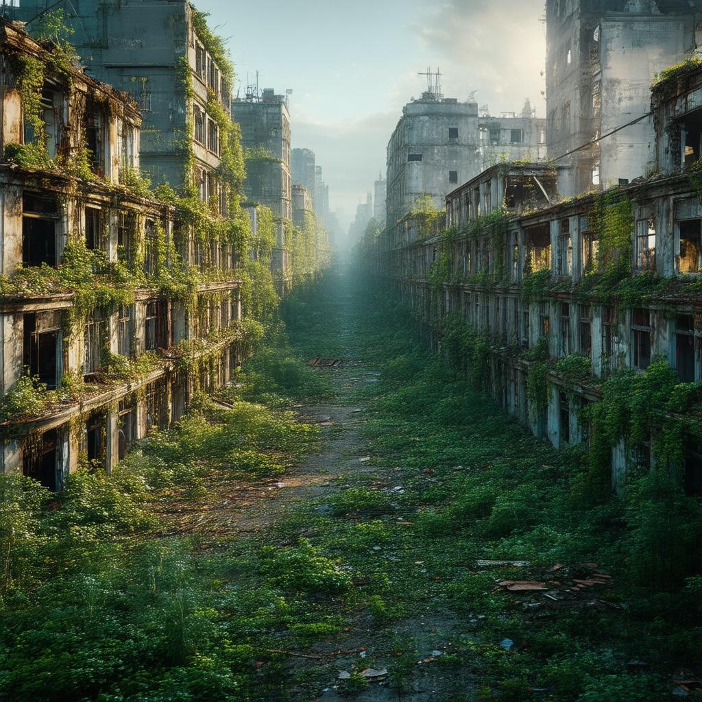 Lush Vegetation Reclaiming a Deserted Empty City