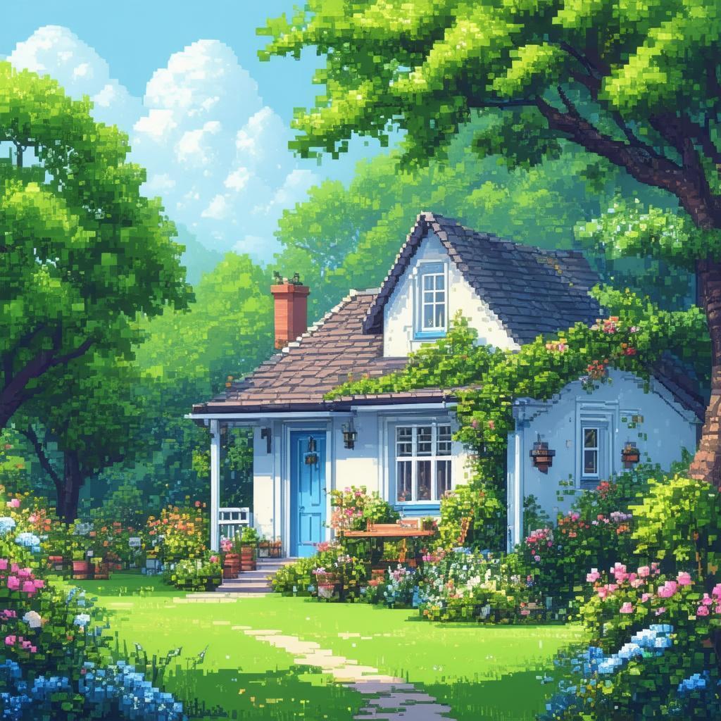 Cozy Pixel Cottage in a Verdant Garden