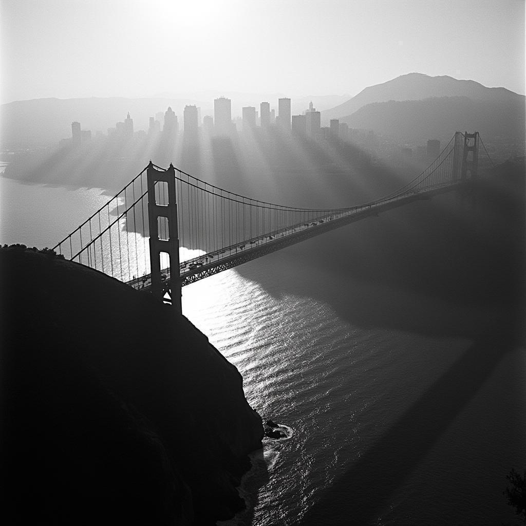Bridge Linking Two Cities in Stark Monochrome