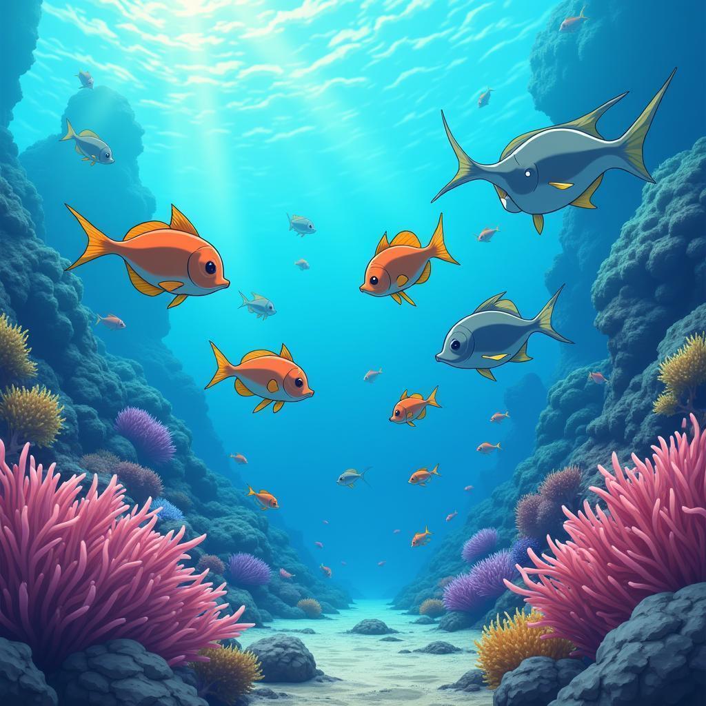 Ghibli Style Fish School in Coral Reef