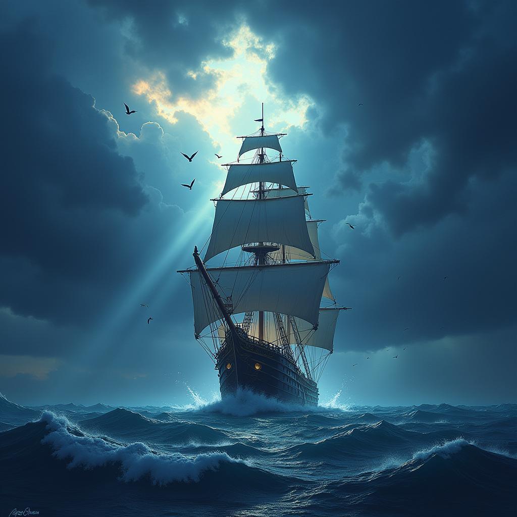 One Piece Ship Battling a Tempestuous Sea