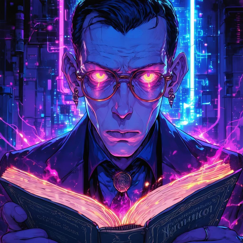 Cyberpunk Anime Lovecraft Reading the Necronomicon