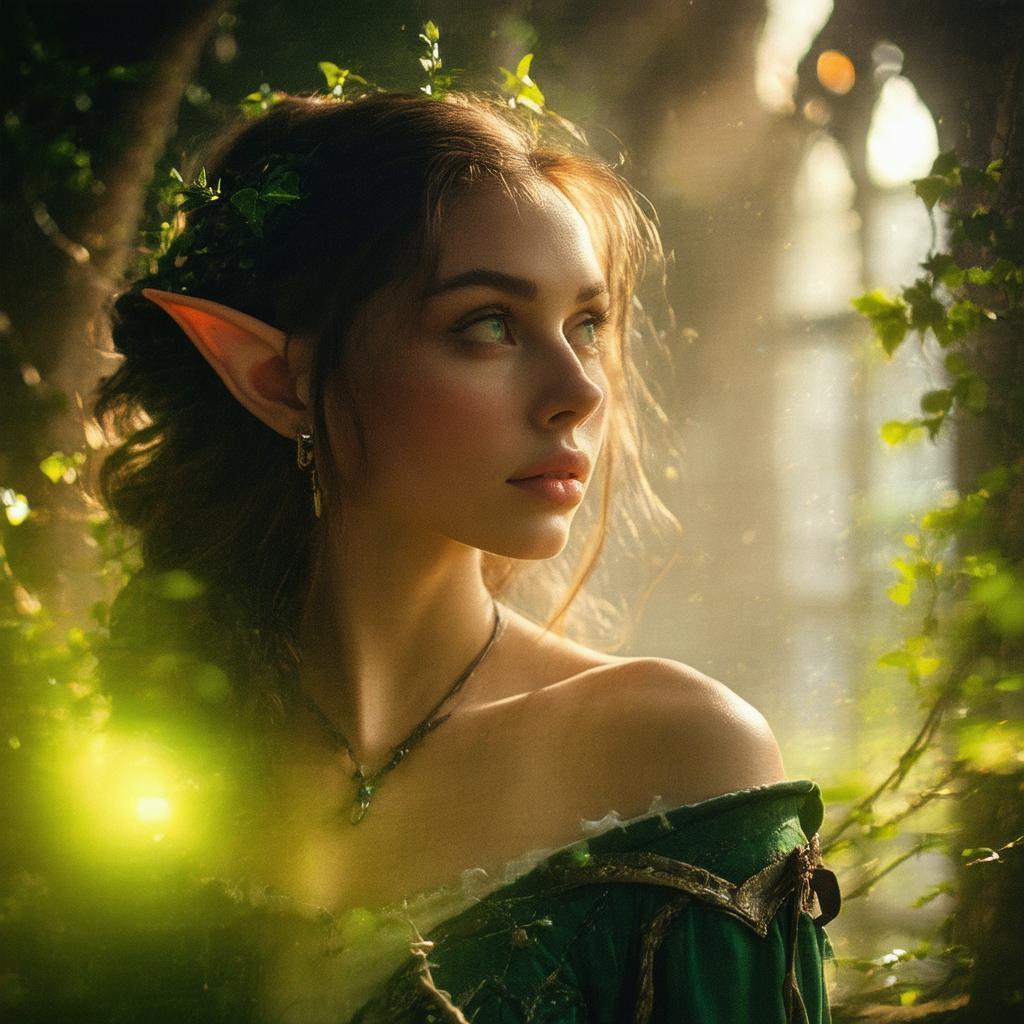 Ethereal Elf Woman in Vintage Film Grain