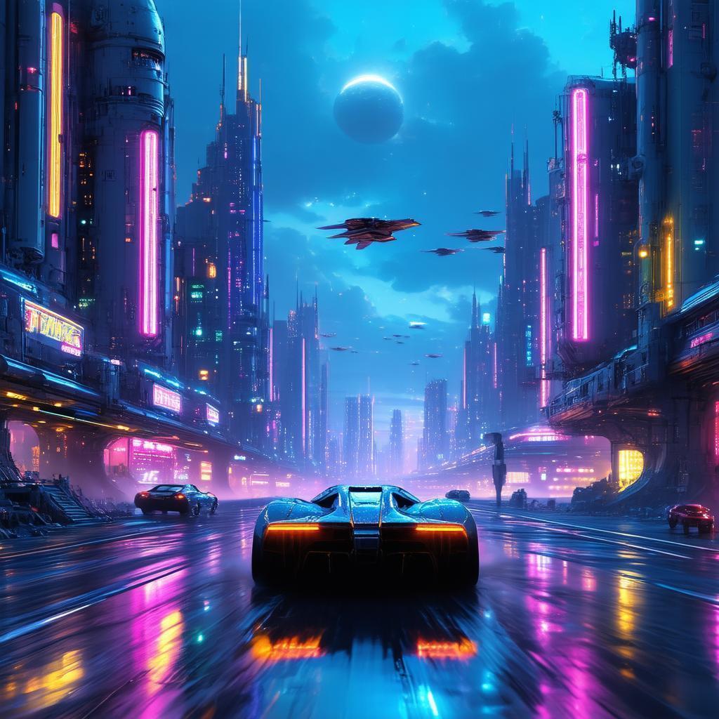 Neonpunk Arcade Beneath a City of Flying Cars