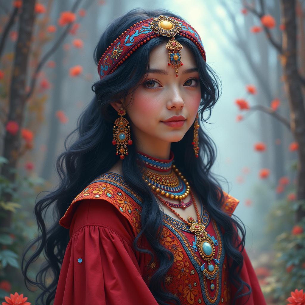 Circassian in Native Attire Painterly Fantasy