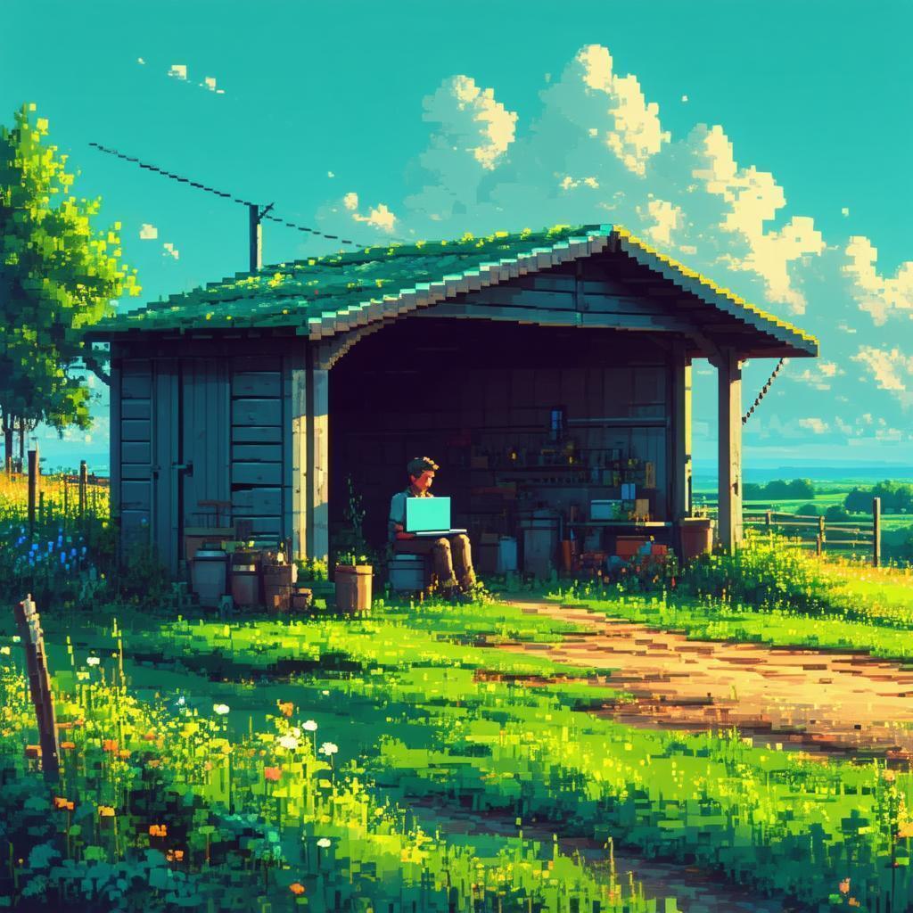 Pixel Sage With Laptop in Polish Countryside