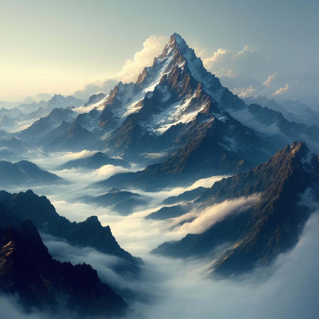 Misty Anime Mountains in Golden Hour Haze