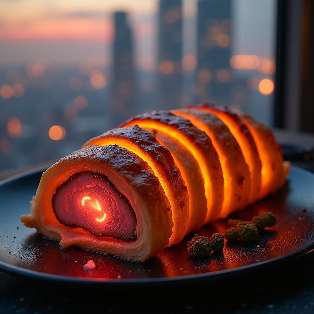 Neon Pork Tenderloin in Cybernetic Puff Pastry