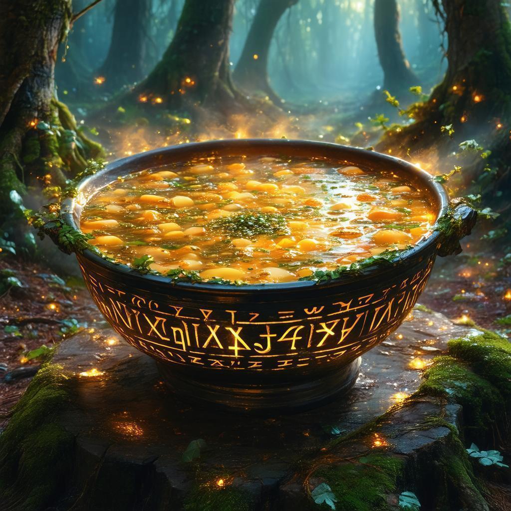 Enchanted Soup Bowl Glowing With Mystic Runes