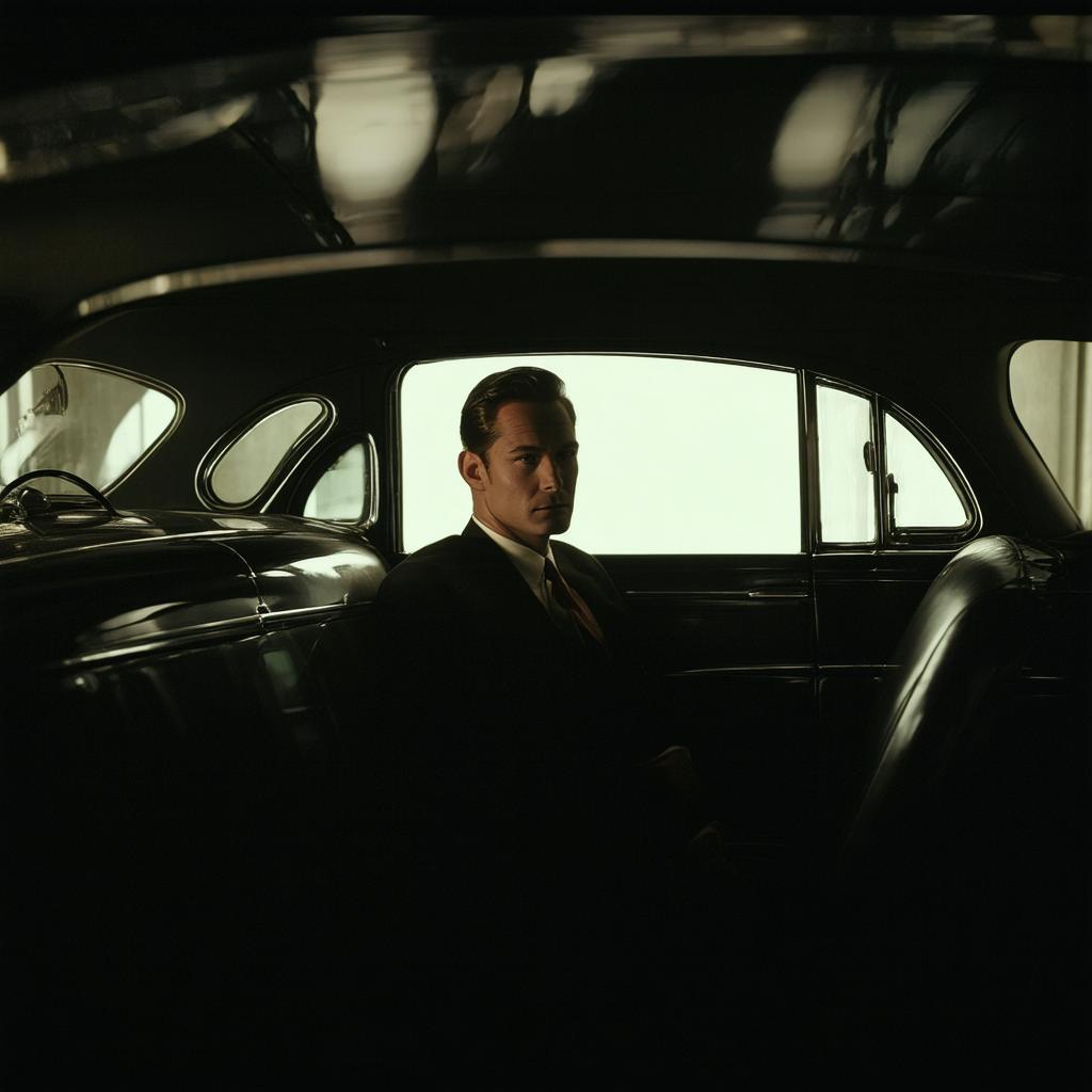 Noir Real Estate Agent in Vintage 1940s Car