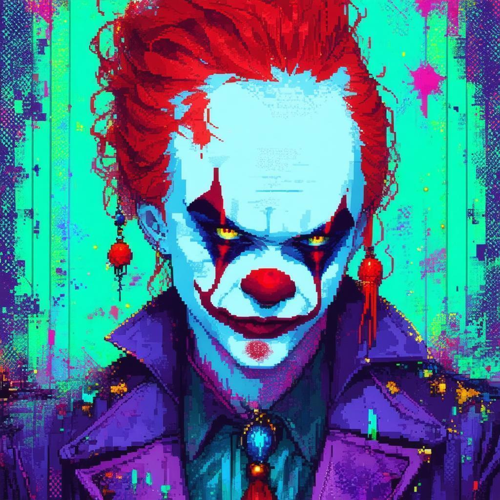 Cute Pixel Goth Clown With Red Hair