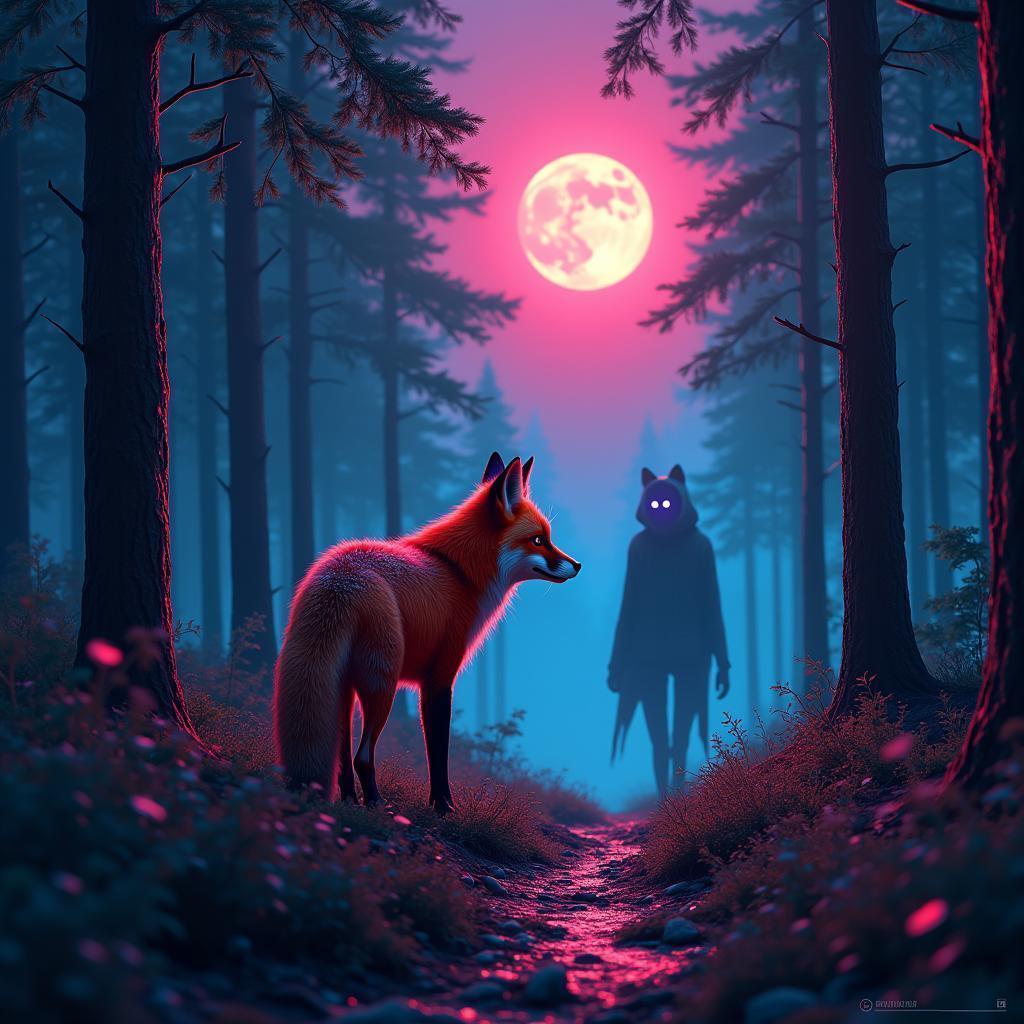 Neon Fox Meets a Spectral Forest Entity