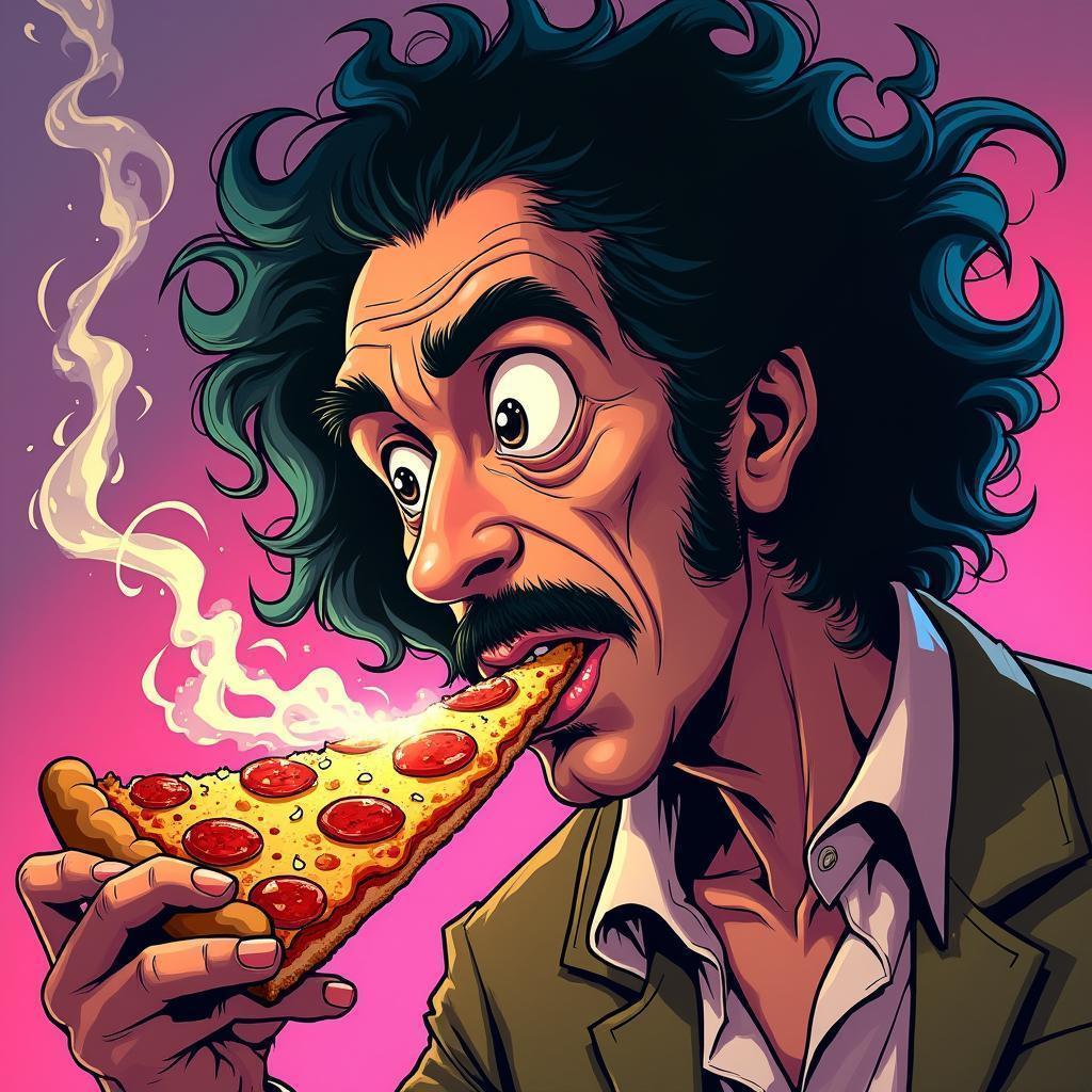 Frank Zappa Smoking a Pizza in Anime