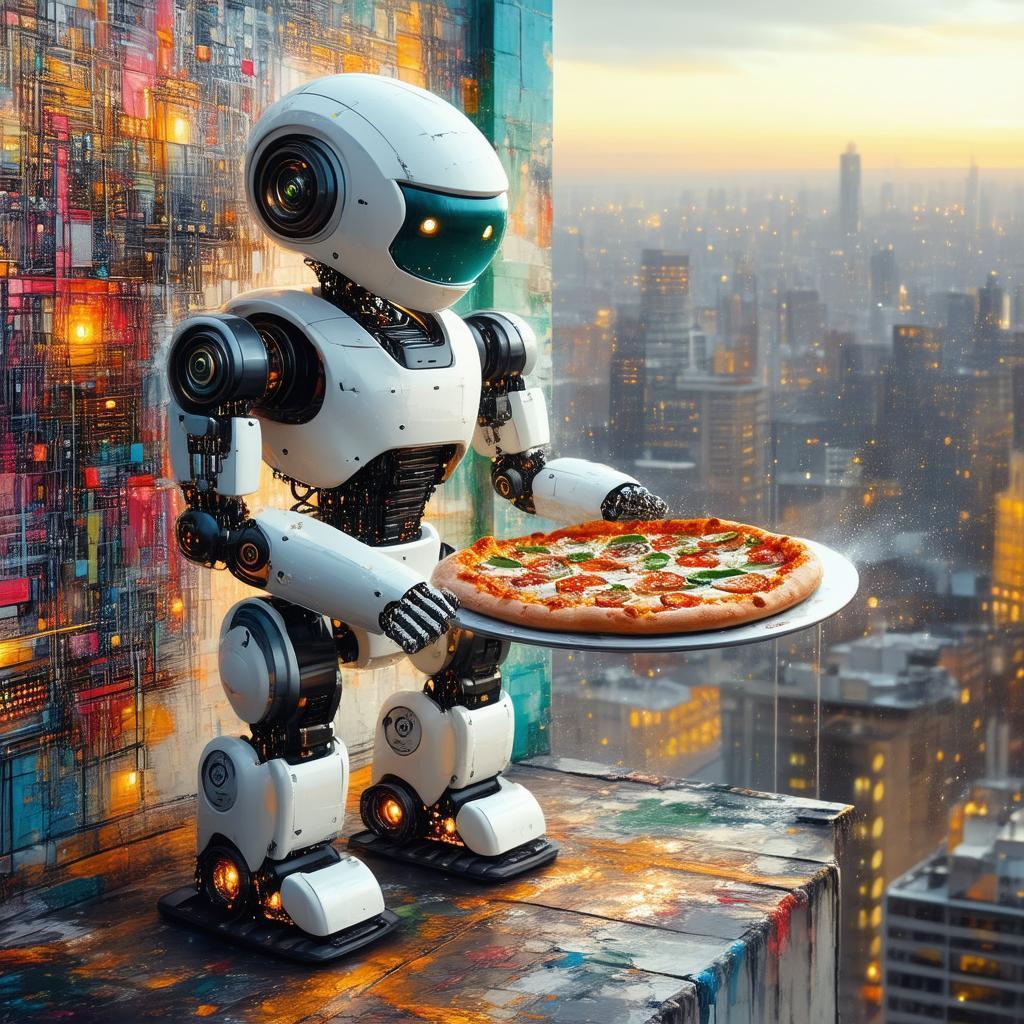Mural of a Hovering Pizza Delivery Robot