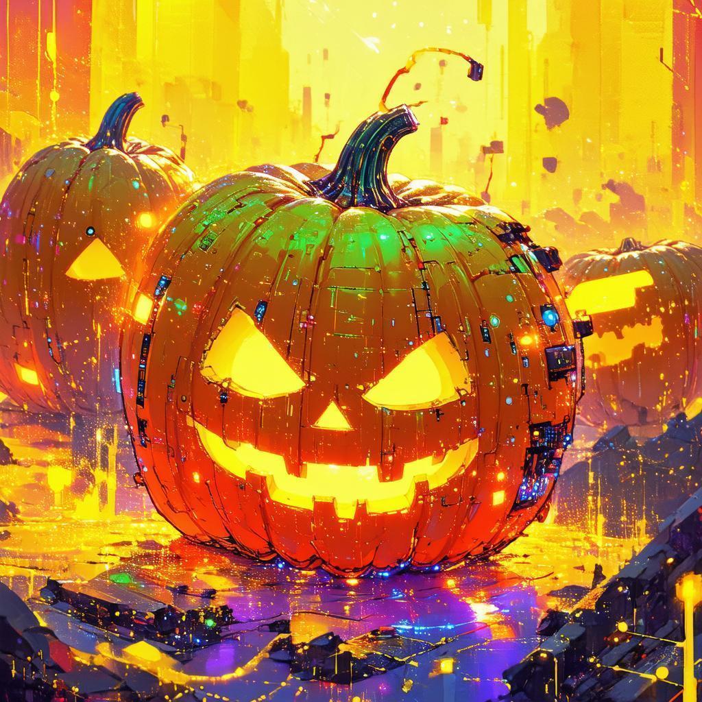 Anime Cybernetic Pumpkins in Golden Light