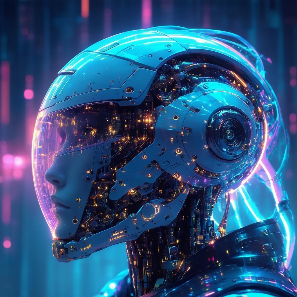 Biomechanical Head in an Iridescent Space Helmet