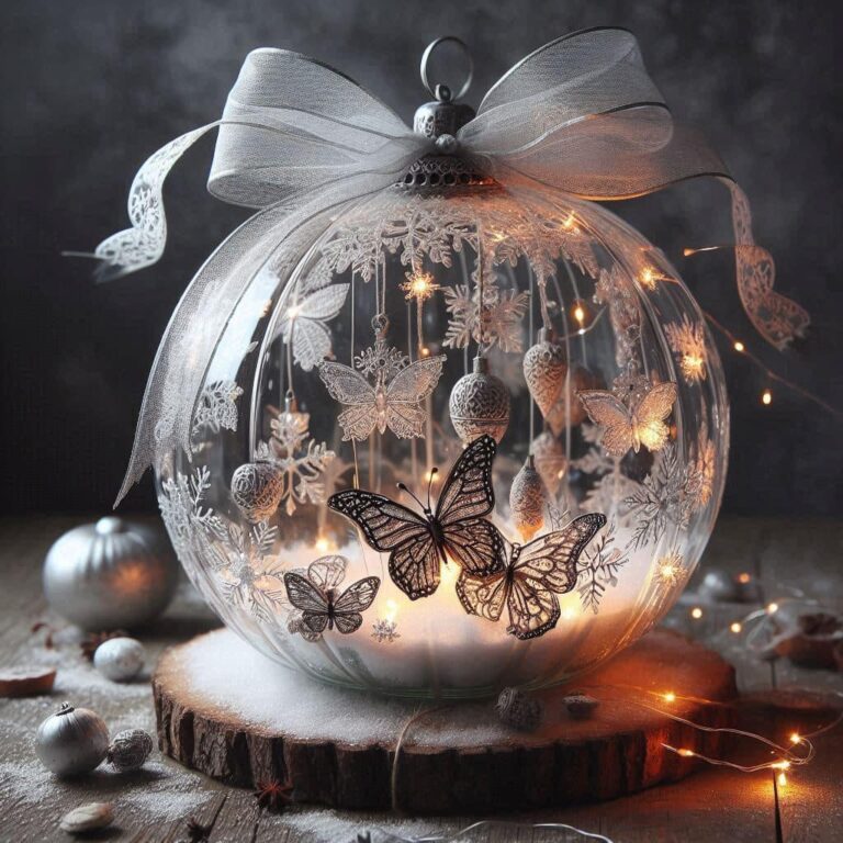 Glass Pumpkin with Butterflies and Snowflakes