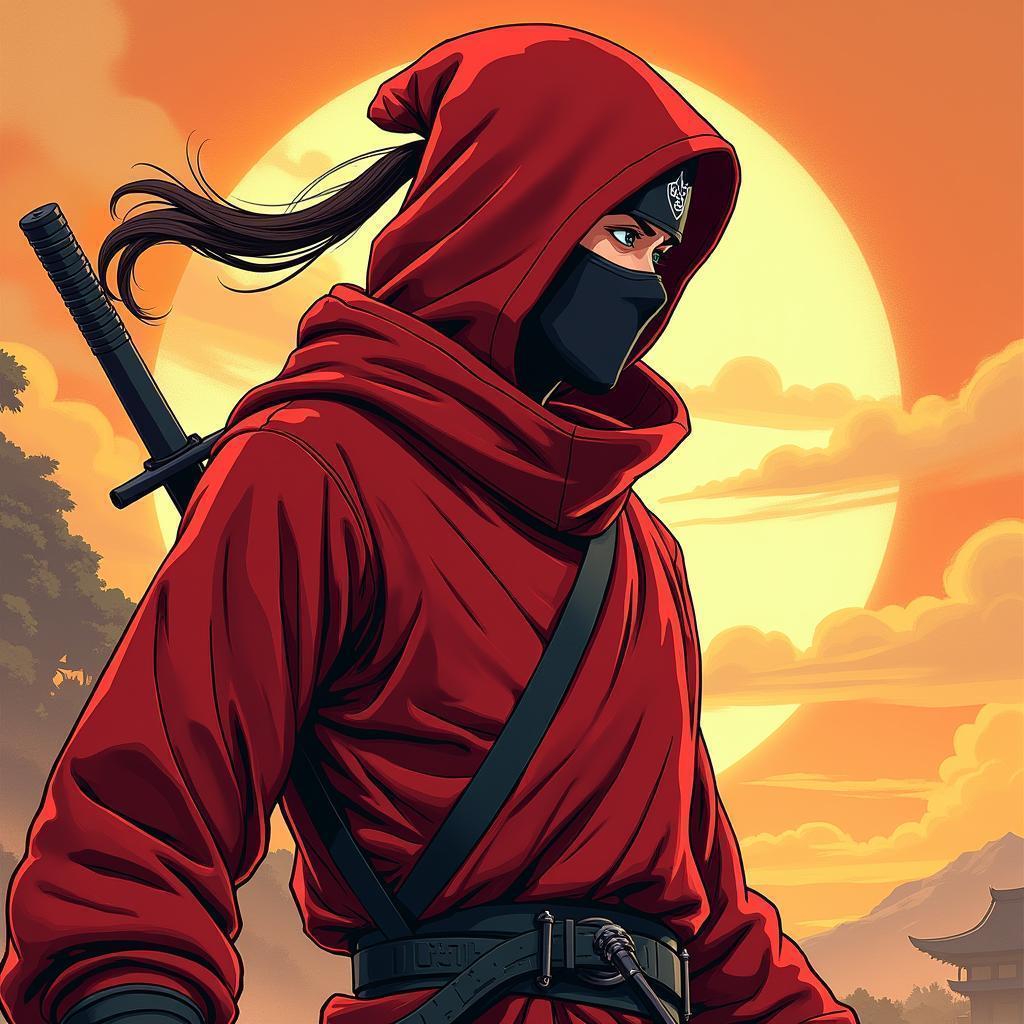 Red Ninja Profile in Golden Manga Light