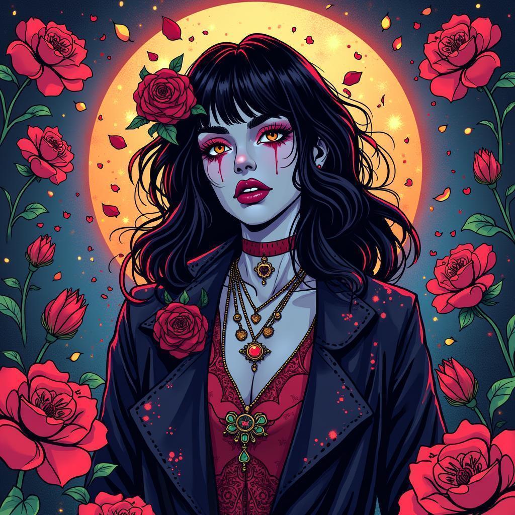 Androgynous Flowerpunk Vampire in Bold Vector Lines