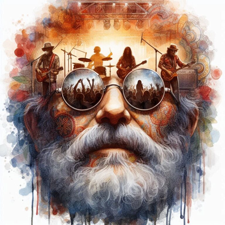 Old Hippie Double Exposure Concert Watercolor