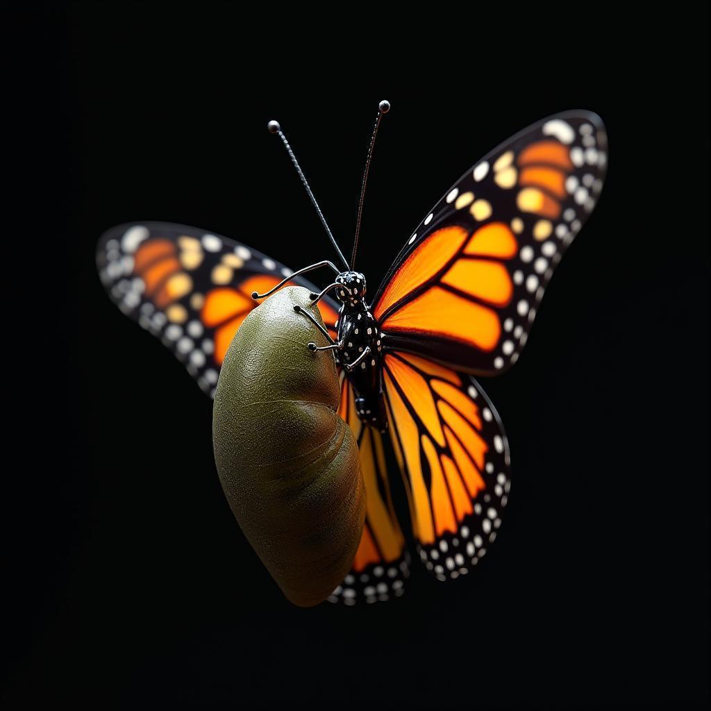 Monarch Butterfly Emerging From Its Chrysalis