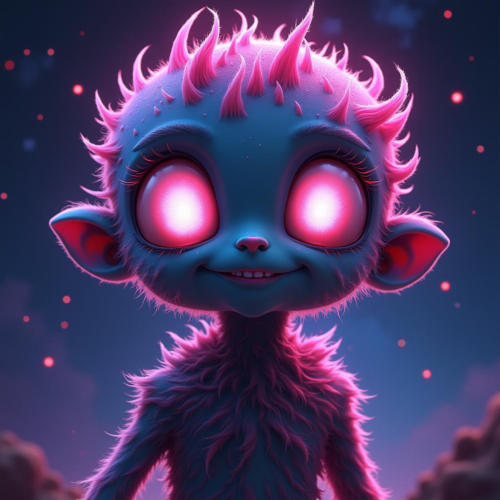 Wide Eyed Cosmic Entity in Neon Futurism