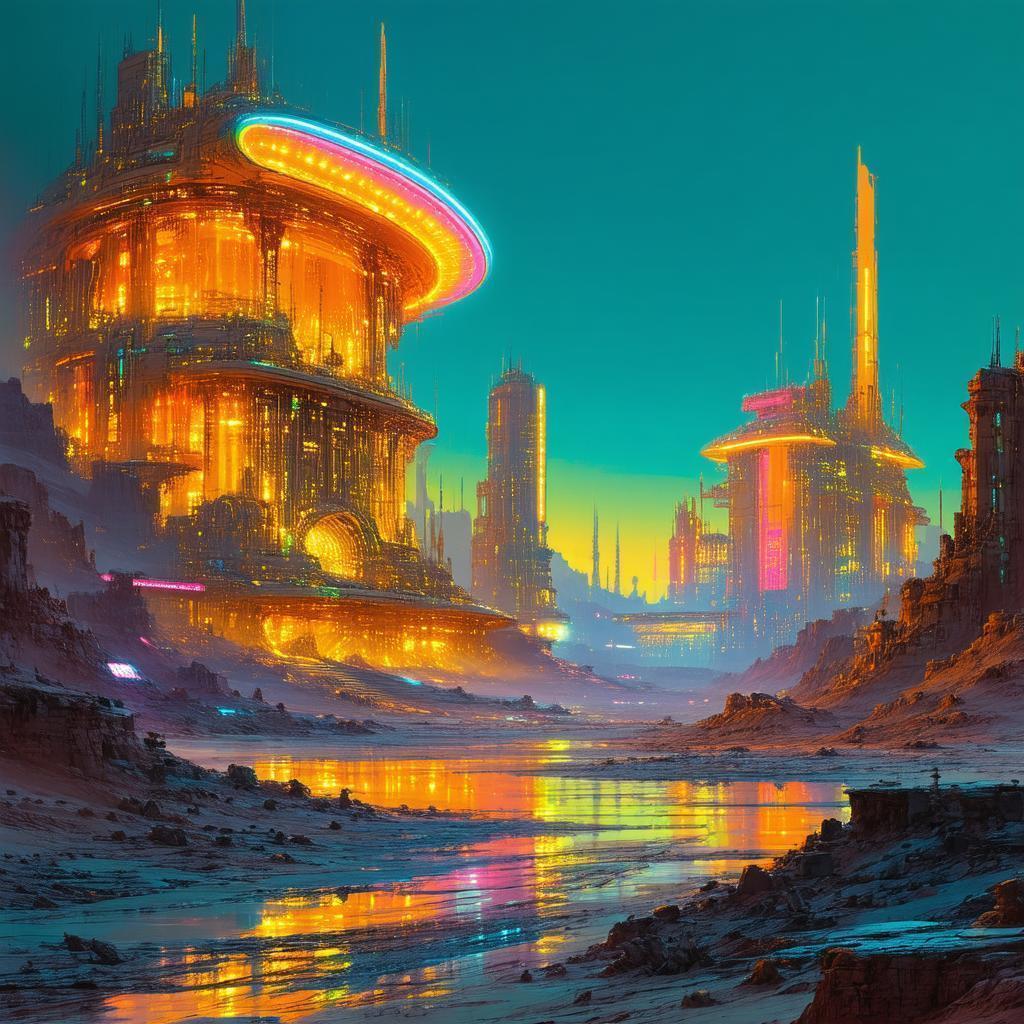 Neonpunk Ruins of an Apocalyptic Desert City