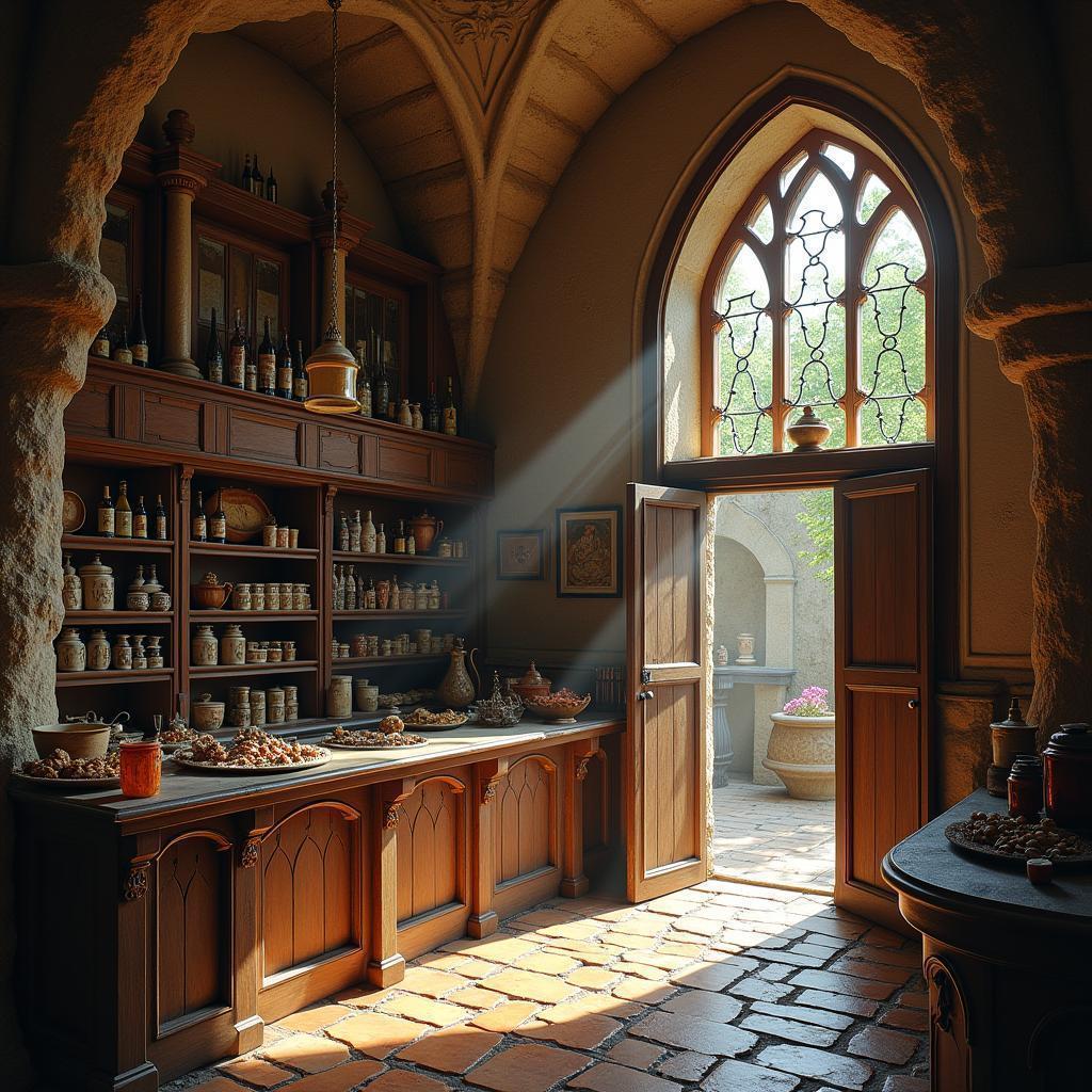 Sunlit Medieval Shop Interior Concept Art