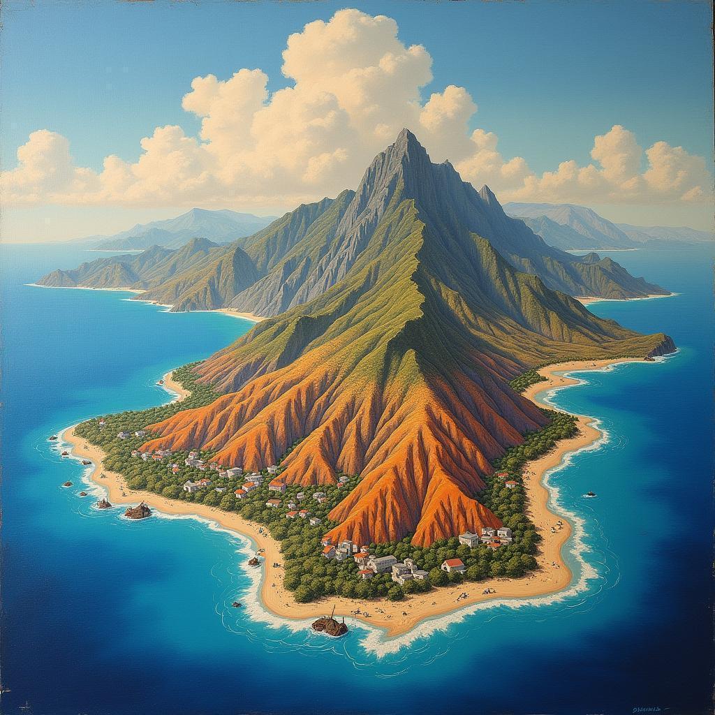 Topographical Dreamscape Island in Timeless Fresco