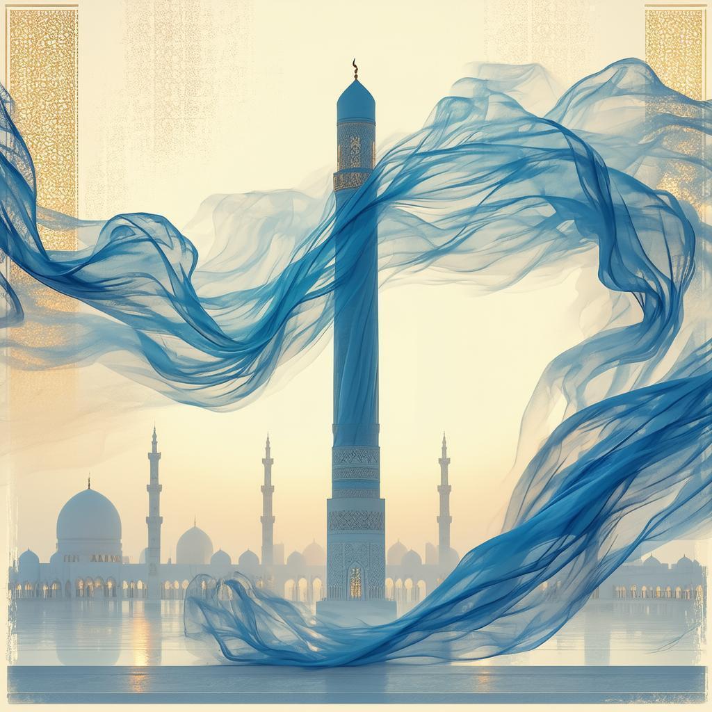Persian Blue Silk Swirling Around Qaboos Tower