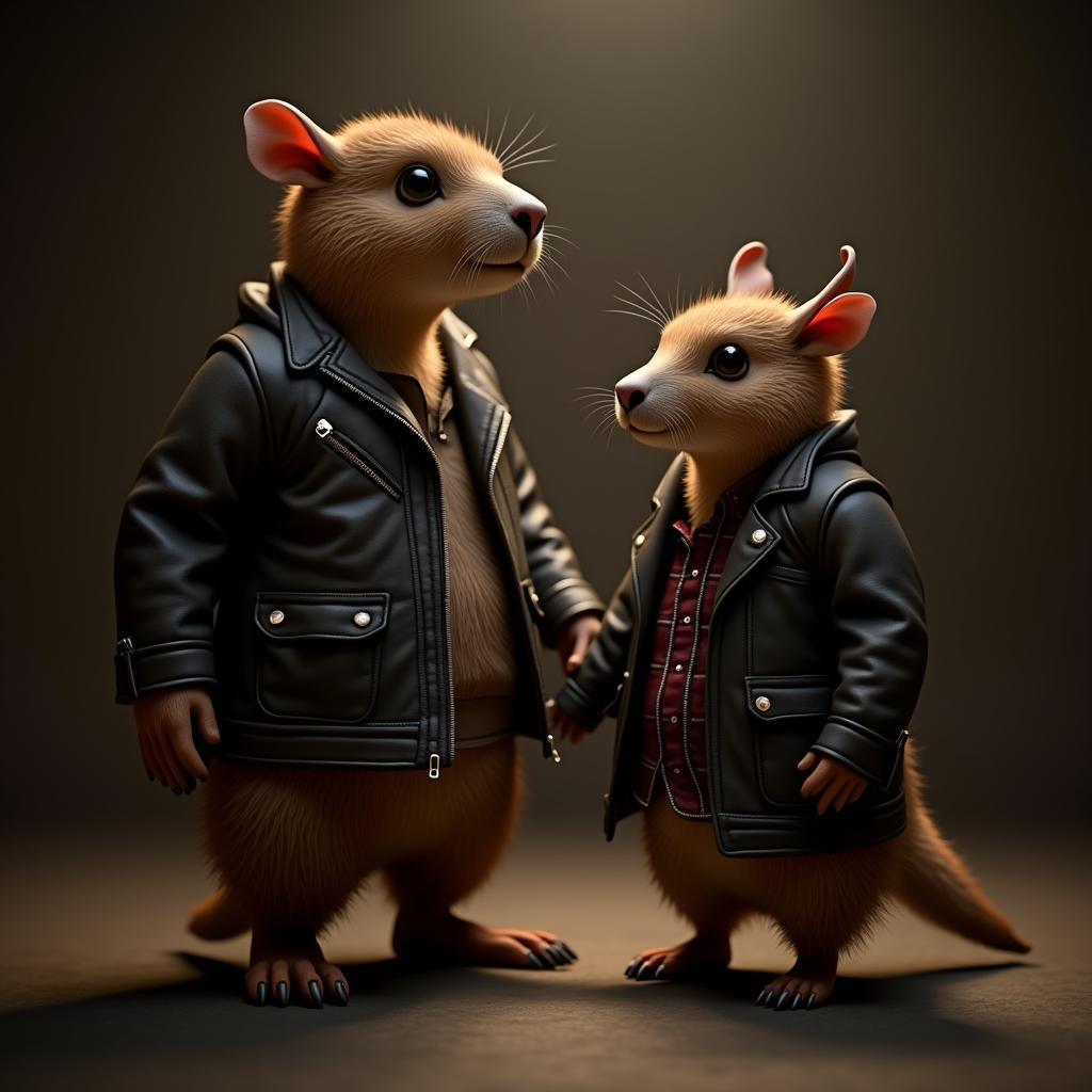 Capybara and Mushroom Wedding in Leather Jackets