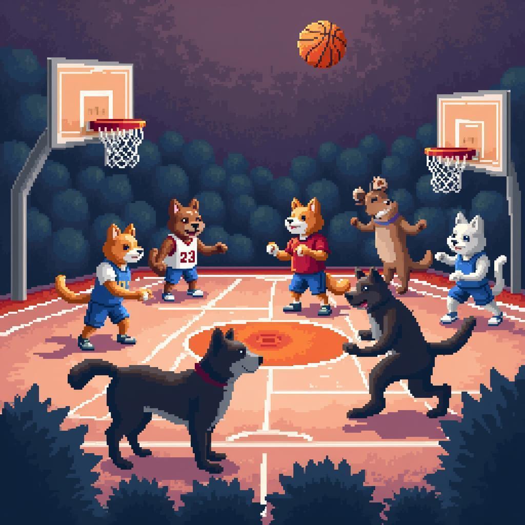 Pixel Basketball Showdown of Cats Versus Dogs