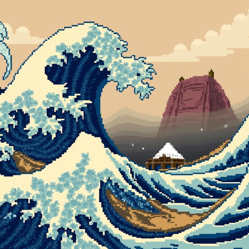 Hokusai Animal Farm in Blocky Pixel Waves