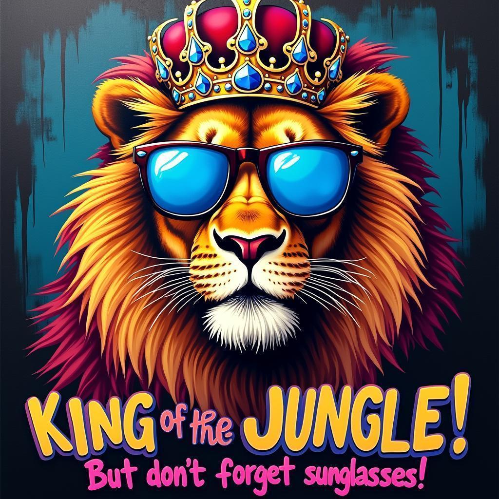 Crowned Lion in Blue Sunglasses Spray Paint
