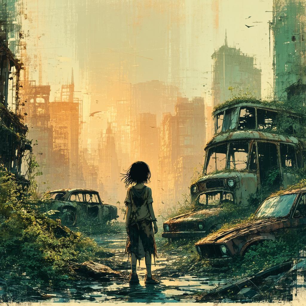 Determined Girl in an Overgrown Retro City