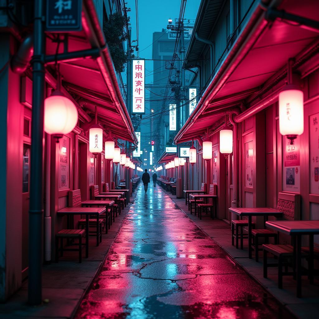 Neon Glazed Mitarashi Dango in Future Alley
