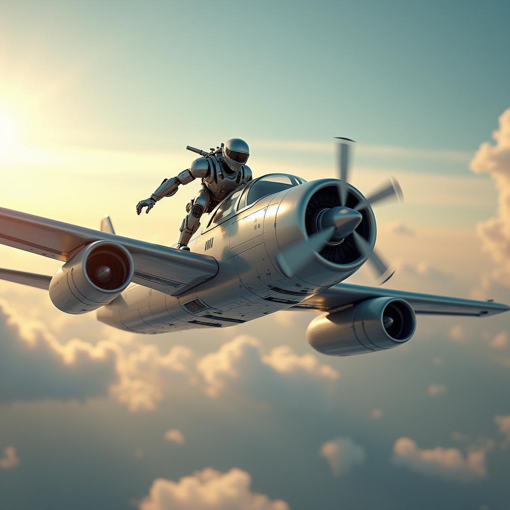 Robotic Plane and Pilot in Dramatic Skies