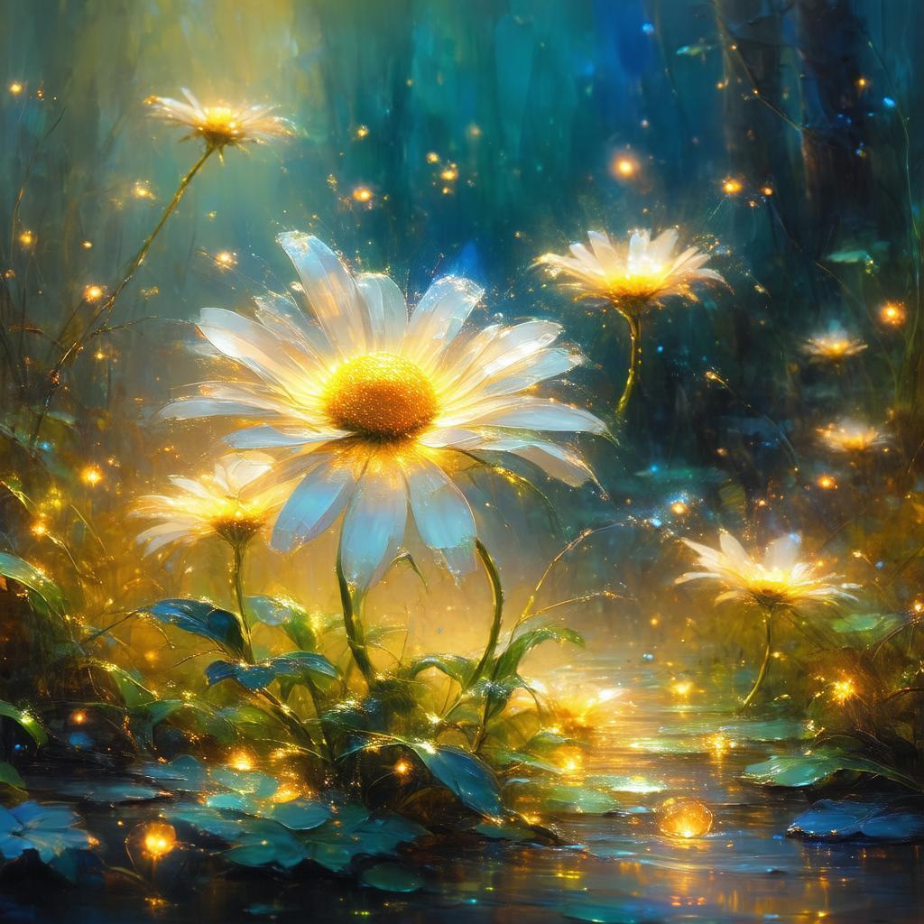 Bioluminescent Daisy in a Whimsical Oil World