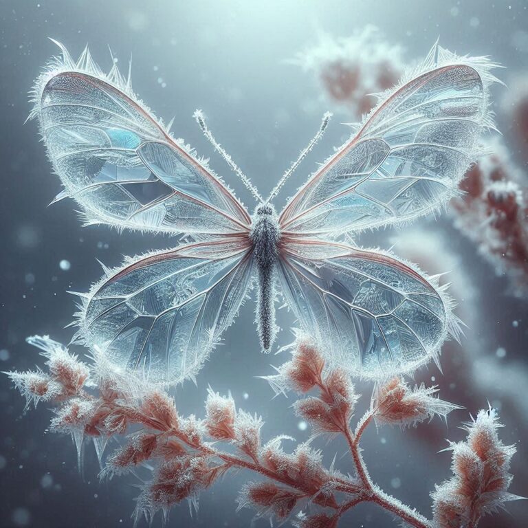 Hyper-Detailed Transparent Butterfly on Frozen Leaves