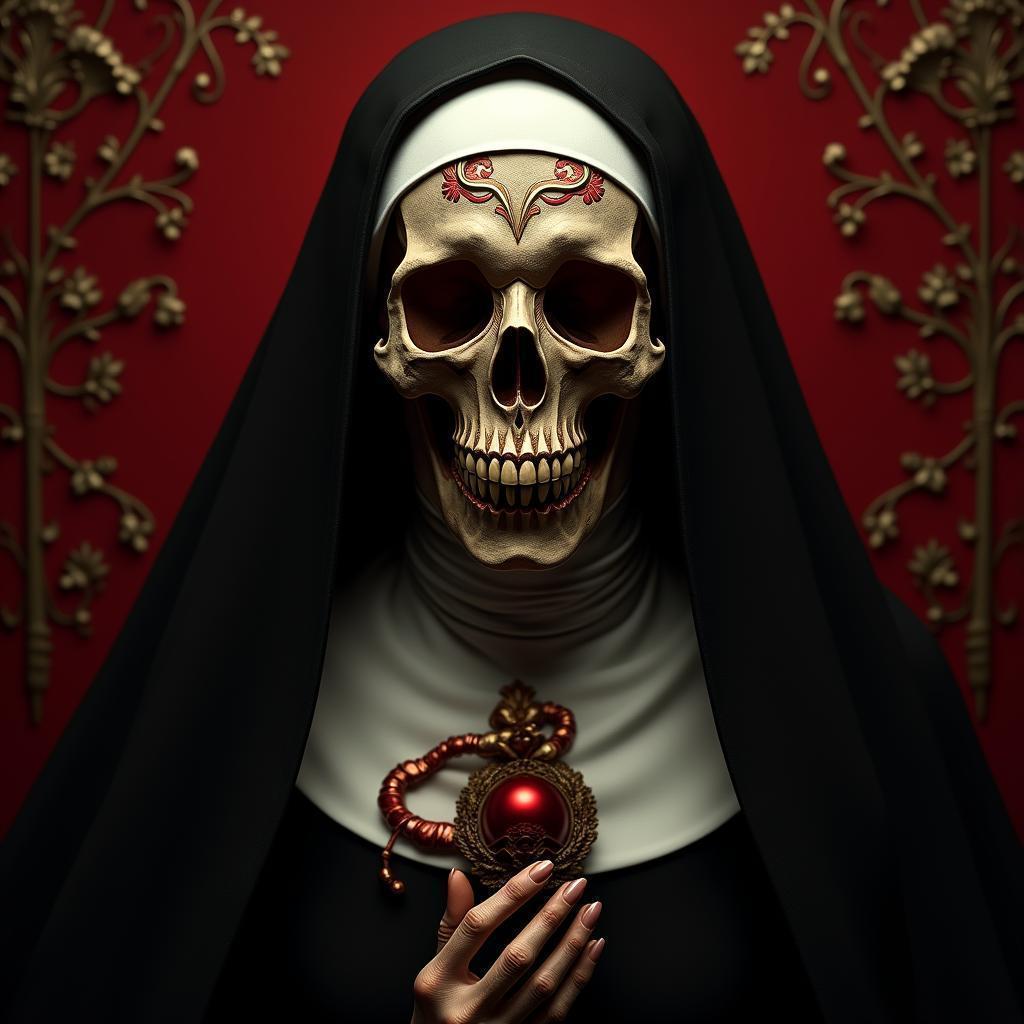 Gothic Nun in a Gilded Skull Helmet