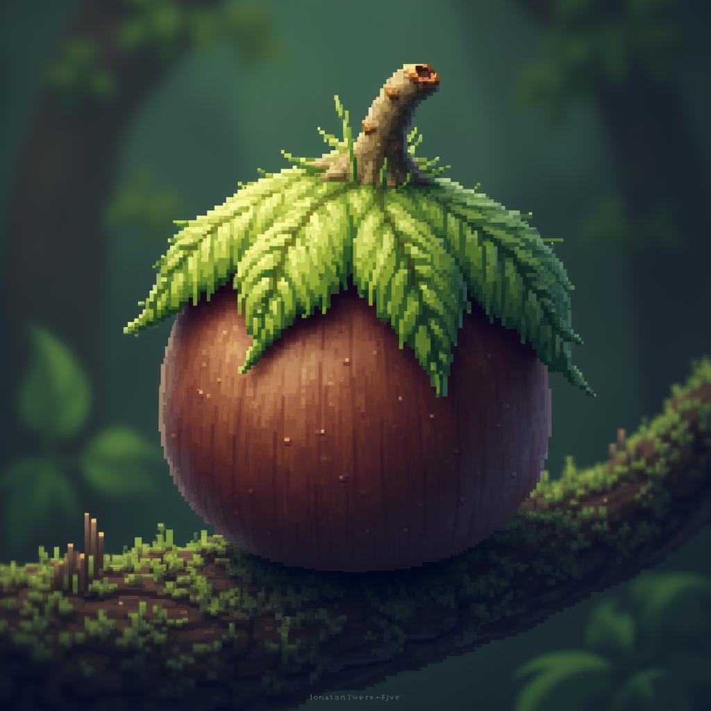Macro Pixel Hazelnut With Vivid Green Leaf