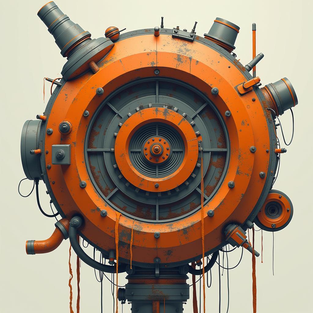 Painterly Orange Machine With Central Spiral
