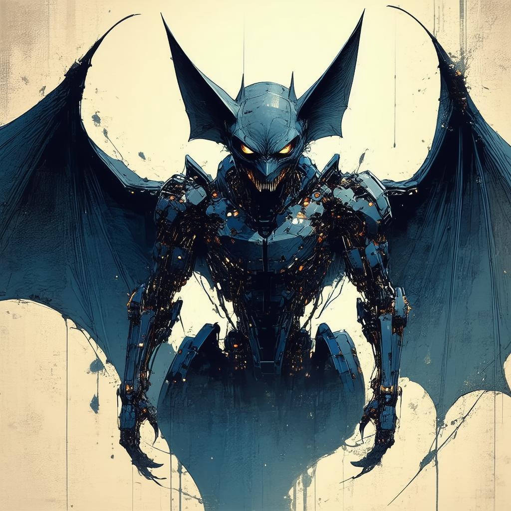 Cybernetic Bat Standing in Bold Manga Shadows