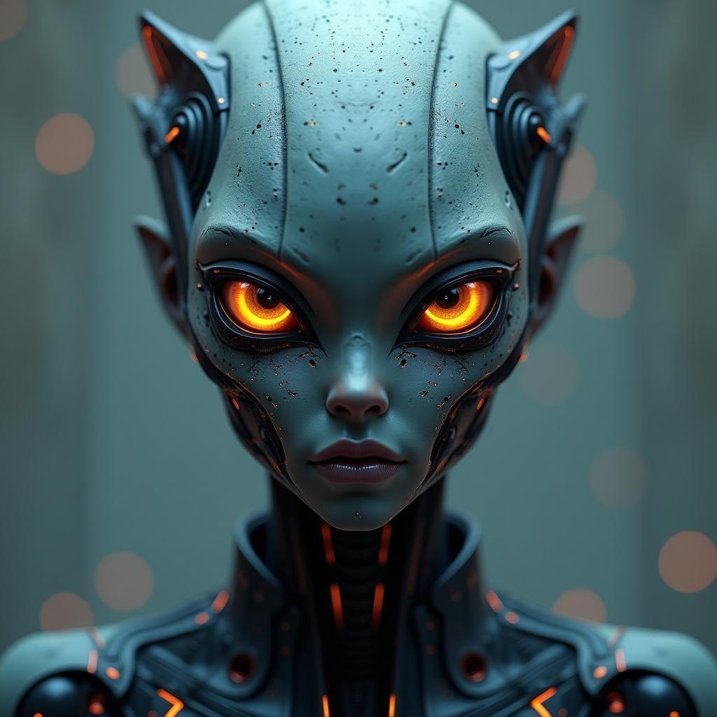 Symmetrical Steampunk Alien With Multiple Glowing Eyes