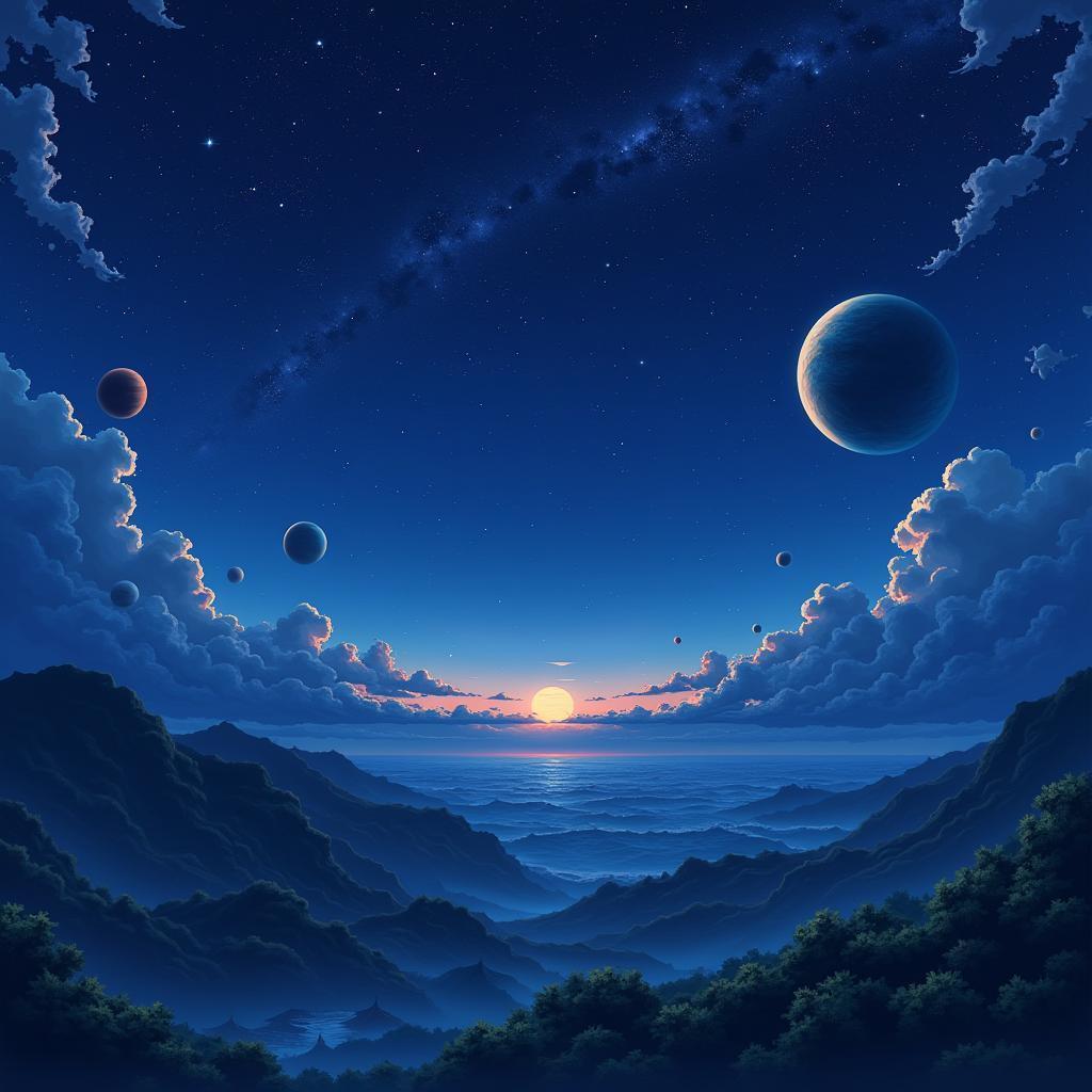 Ghibli Night Sky of Planets and Pastels