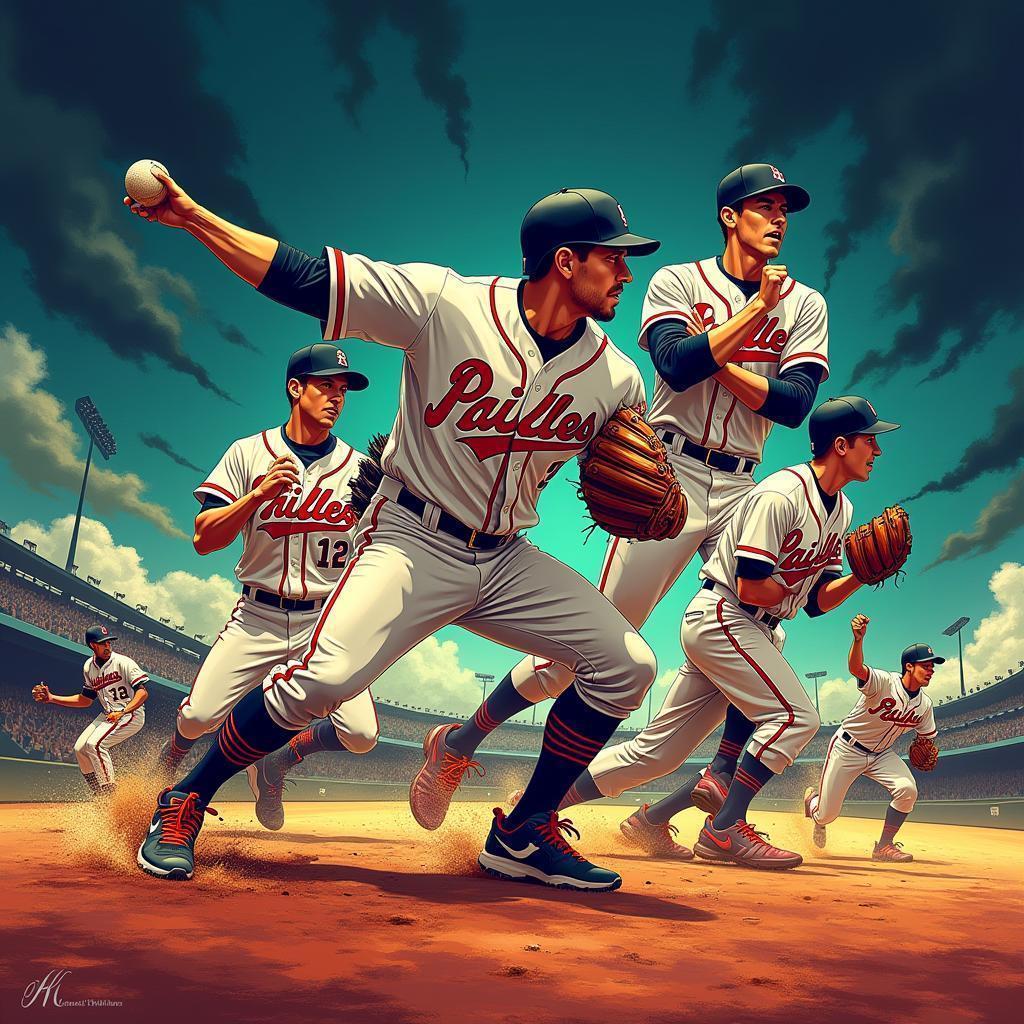 Chiaroscuro Comic Panel of Baseball Action