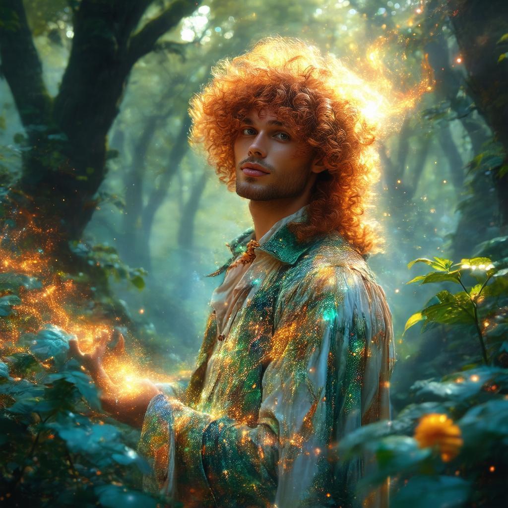 Curly Orange Haired Man in Fantasy Glow