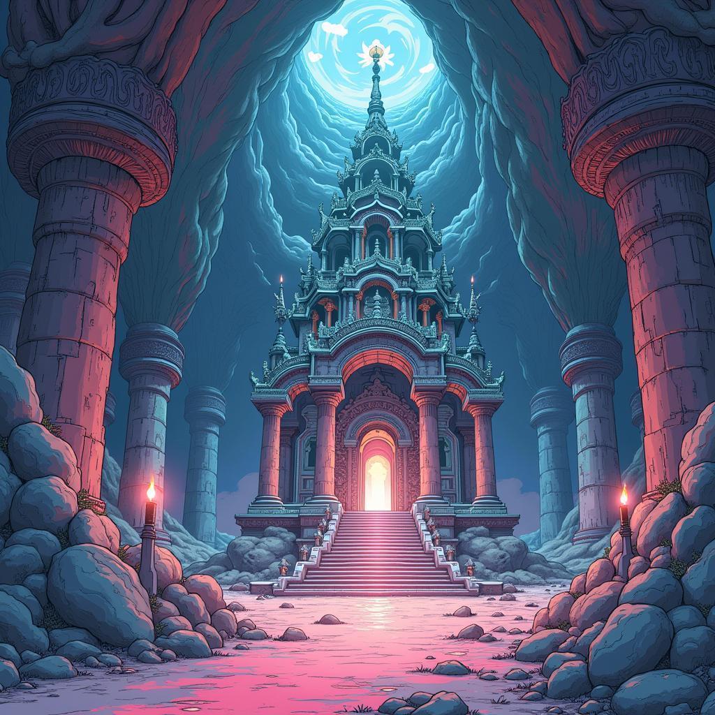 Ancient Dungeon Temple in Pastel Manga Aura